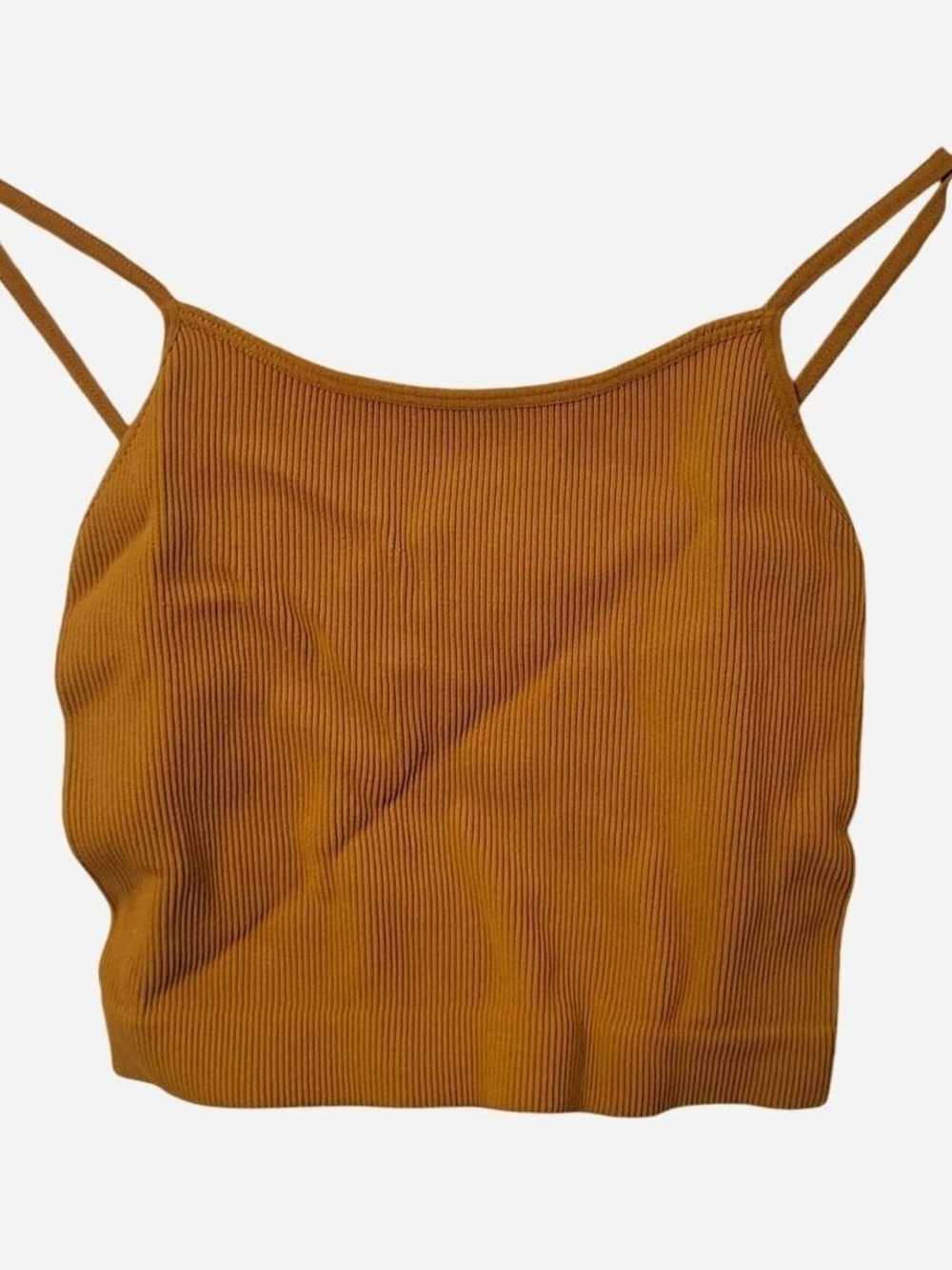 Zenana 🧡 Outfitters Ribbed Spaghetti Strap Crop Tank - Mustard YellowRust Brown